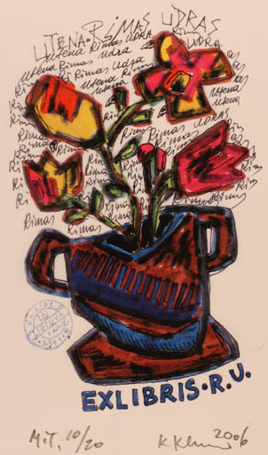 Exlibris by Klemensas Kupriunas from Lithuania for R. U. - Flower 