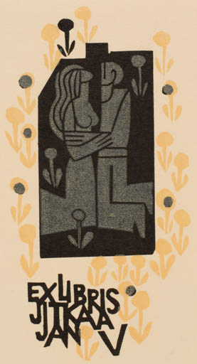 Exlibris by Miroslav Houra from Czech Republic for Jitka a Jan V. - Flower Couple Romance 