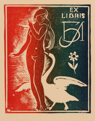 Exlibris by A. Mistecki from Ukraine for Boris Levich - Leda and the Swan Mythology 