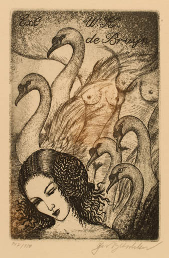 Exlibris by Olga Vychodilova from Czech Republic for W.K. De Bruijn - Leda and the Swan Mythology 