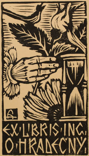 Exlibris by Arnost Hrabal from Czech Republic for Ing. Otakar Hradecny - Flower Hand(s) 