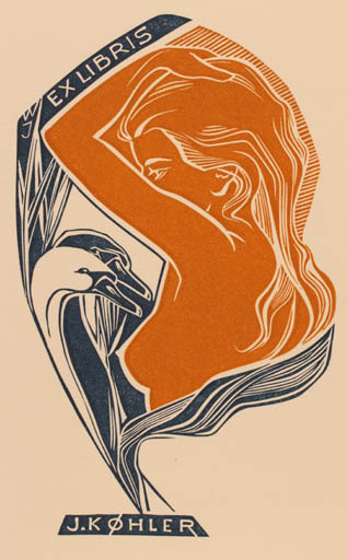 Exlibris by Josef Weiser from Czech Republic for Køhler Johnny - Leda and the Swan Mythology 