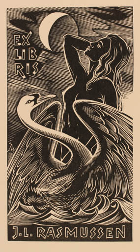 Exlibris by Josef Weiser from Czech Republic for Jørgen Lindhardt Rasmussen - Leda and the Swan Mythology 