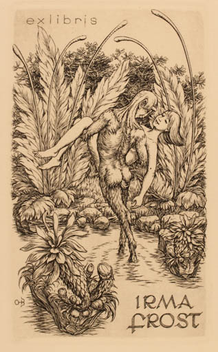 Exlibris by Ottohans Beier from Germany for Irma Frost - Mythology Pan/Faun 