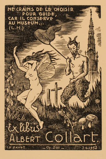 Exlibris by Charles Favet from France for Albert Collart - Mythology Pan/Faun 