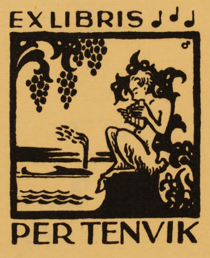 Exlibris by Albert Jaern from Norway for Per Tenvik - Pan/Faun 