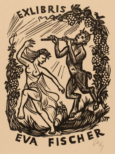 Exlibris by Herbert S. Ott from Germany for Eva Fischer - Mythology Pan/Faun 