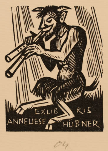 Exlibris by Herbert S. Ott from Germany for Anneliese Hübner - Mythology Pan/Faun 