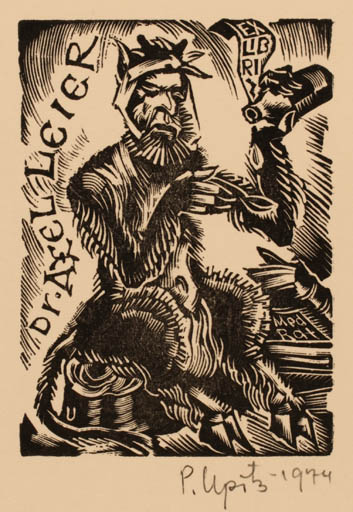 Exlibris by Peteris Upitis from Latvia for Dr. Axel Leier - Mythology Pan/Faun 