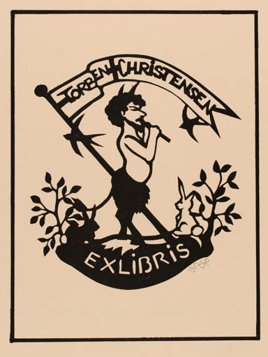 Exlibris by Helene Hougaard from Denmark for Torben G. Christensen - Mythology Pan/Faun 