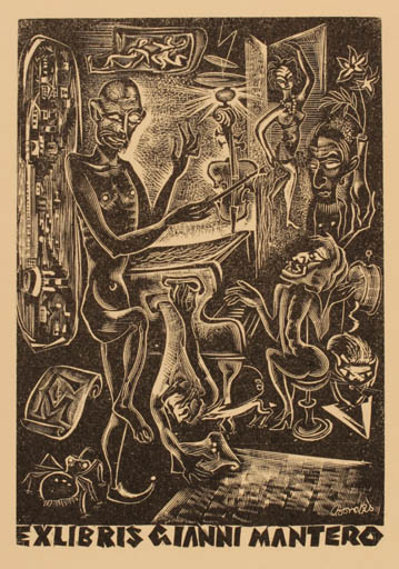 Exlibris by Ferenc Bordás from Hungary for Gianni Mantero - Surrealism 