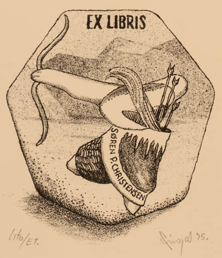 Exlibris by Torben Fingal from Denmark for Søren P. Christensen - Surrealism 