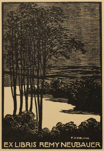 Exlibris by Frantisek Kobliha from Czech Republic for Remy Neubauer - Scenery/Landscape Forest Tree 