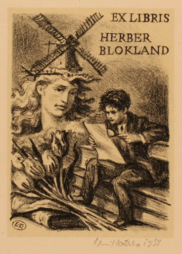 Exlibris by Emil Katrba from Czech Republic for Herber Blokland - Mill Romance 