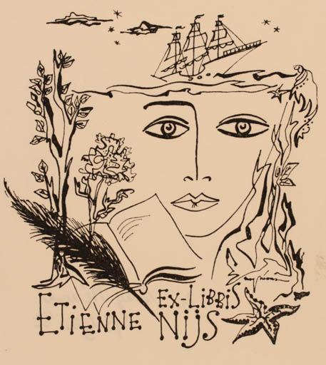 Exlibris by May Néama from Belgium for Etienne Nijs - Maritime Portrait 