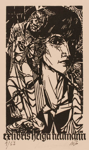 Exlibris by Ullrich Bewersdorff from Germany for Helga Neumann - Portrait Religion 