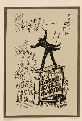 Exlibris by Antonin Kubat from Czech Republic for Karel Marik - Book Music 