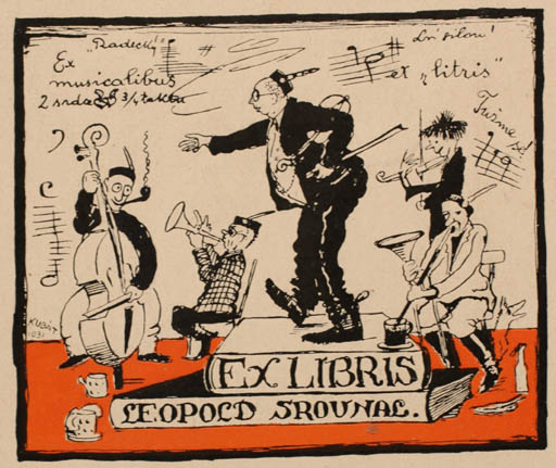 Exlibris by Antonin Kubat from Czech Republic for Leopold Srovnal - Book Man Music 