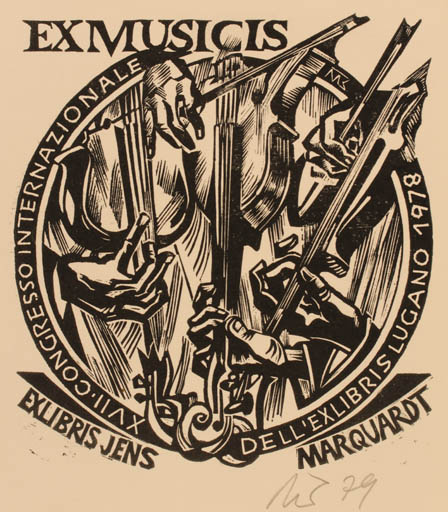 Exlibris by Ullrich Bewersdorff from Germany for Jens Marquard - Ex Mucika Exlibris Congress Music 