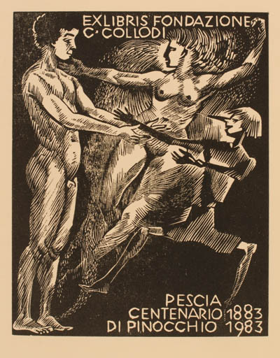 Exlibris by Ullrich Bewersdorff from Germany for Fondazione C. Collodi - Nude Couple 