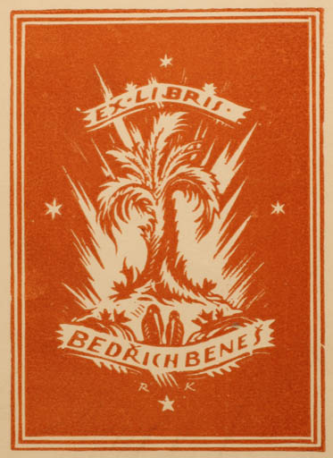 Exlibris by Ruda Kubicek from Czech Republic for Bedrich Benes - Palm tree 