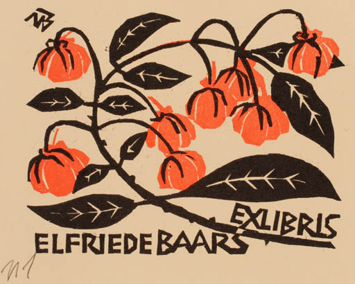 Exlibris by Ullrich Bewersdorff from Germany for Elfriede Baars - Flower 