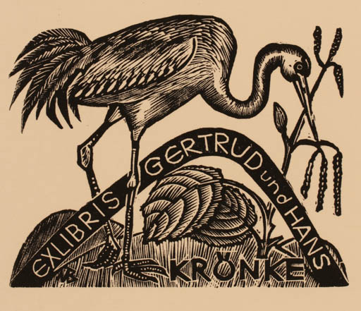 Exlibris by Ullrich Bewersdorff from Germany for Gertrud und Hans Krönke - Bird 