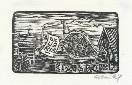 Exlibris by Chr. W. Bauditz from Denmark for Klaus Rödel - Fish Maritime Ship/Boat 