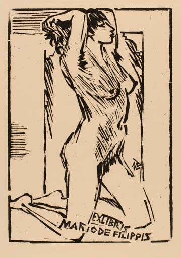 Exlibris by Ullrich Bewersdorff from Germany for Mario de Filippis - Woman Nude 