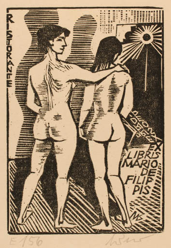 Exlibris by Ullrich Bewersdorff from Germany for Mario de Filippis - Woman Nude 