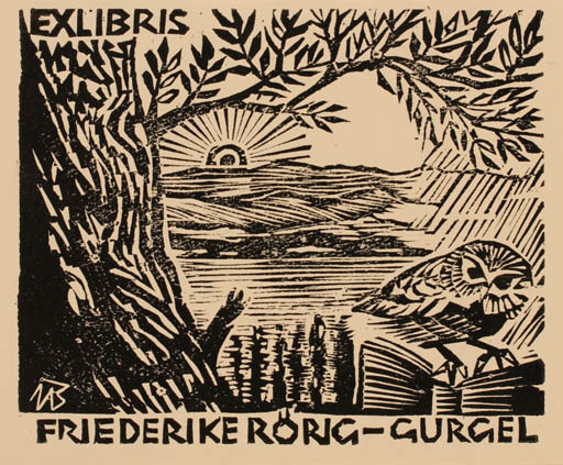 Exlibris by Ullrich Bewersdorff from Germany for Friederike Rörig-Gurgel - Scenery/Landscape Owl 