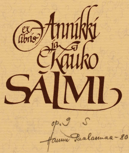 Exlibris by Hannu Paalasmaa from Finland for Kauko Salmi - Text/Writing 