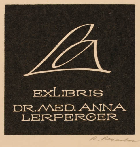 Exlibris by Roland Roveda from Austria for Dr. Anna Lerperger - Text/Writing 