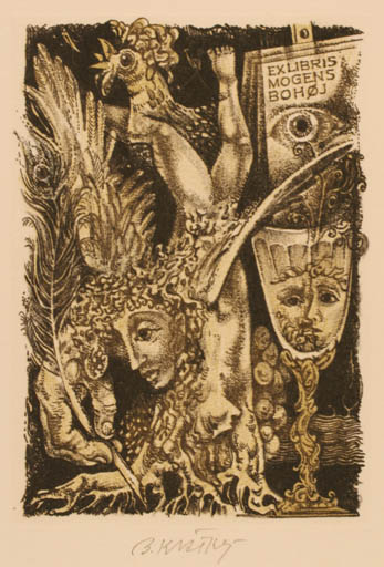 Exlibris by Bohumil Kratky from Czechoslovakia for Mogens Bohøj - Surrealism 