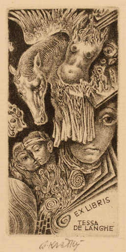 Exlibris by Bohumil Kratky from Czechoslovakia for Tessa de Langhe - Surrealism 