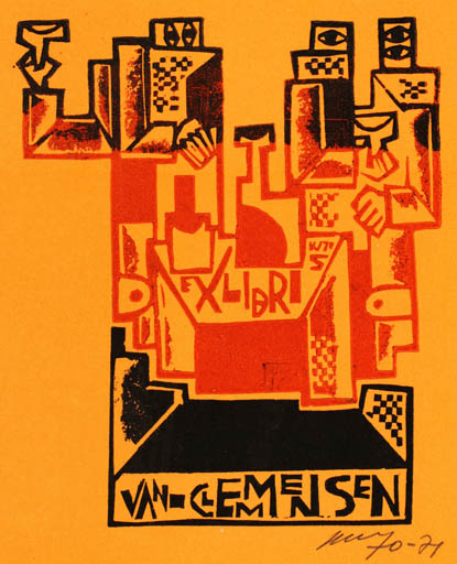 Exlibris by Vincas Kisarauskas from Lithuania for Vagn Åge Clemmensen - Abstract Wine 