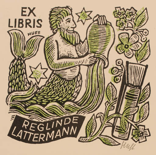 Exlibris by Hermann Huffert from Germany for Reglinde Lattermann - Fable Animal Mythology 