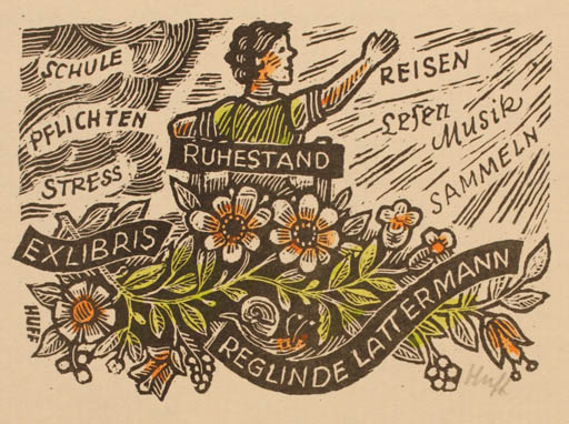 Exlibris by Hermann Huffert from Germany for Reglinde Lattermann - Flower 