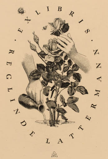 Exlibris by Gerhard Stauf from Germany for Reglinde Lattermann - Flower Hand(s) 