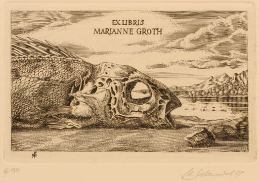 Exlibris by Norbert Salzwedel from Germany for Marianne Groth - Fish 