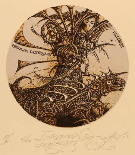 Exlibris by Roman Nikolaevich Sustov from Belorussia for Reglinde Lattermann - Fable Animal Music 