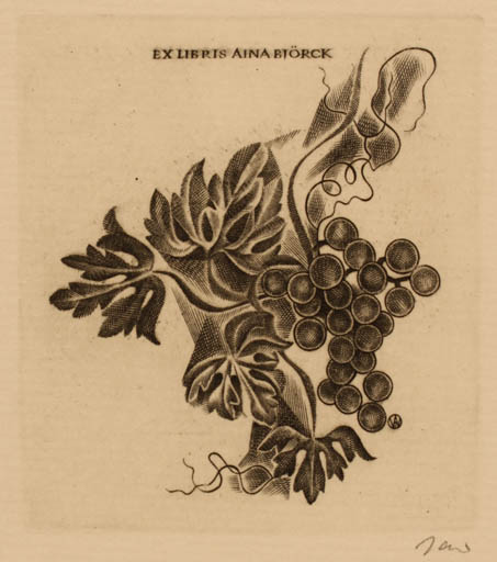 Exlibris by Wojciech Jakubowski from Poland for Aina Björck - Wine 