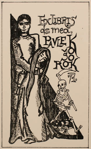 Exlibris by M. Kunaver from Czech Republic for Dr. Pavle Kosorok - Death Medicine Couple 