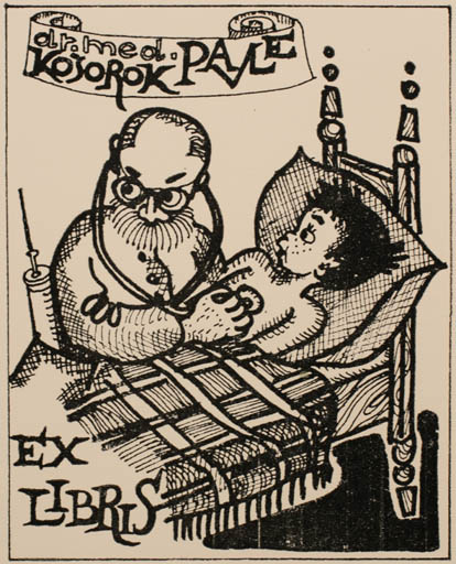 Exlibris by M. Kunaver from Czech Republic for Dr. Pavle Kosorok - Child Medicine 