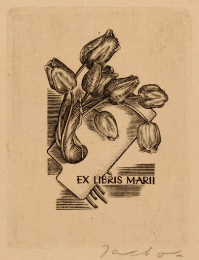 Exlibris by Wojciech Jakubowski from Poland for Marii ? - Flower 