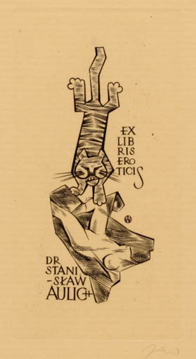 Exlibris by Wojciech Jakubowski from Poland for Dr. Stanislaw Aulich - Ex Erotica Cat Woman 