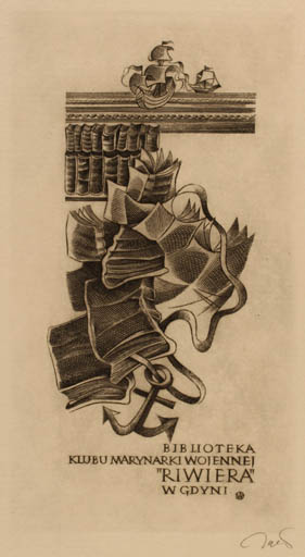 Exlibris by Wojciech Jakubowski from Poland for Klub Marynarki Wojennej 