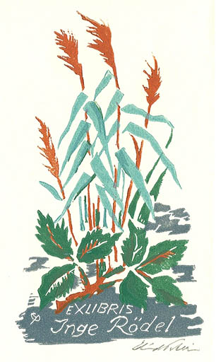 Exlibris by Edmund Peter from Denmark for Inge Rödel - Flower Flora 