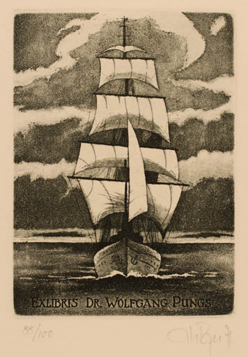 Exlibris by Philip Roger Keller from Schwitzerland for Dr. Wolfgang Pungs - Ship/Boat 