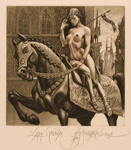 Exlibris by Julian Jordanov from Bulgaria for Dr. Wolfgang Pungs - Horse Woman Nude 